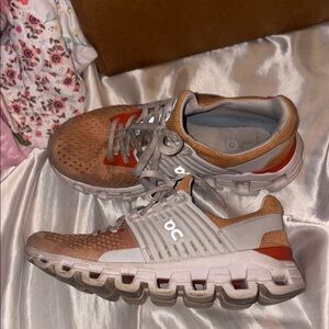 On Running Women's Tan and White Athletic Shoes